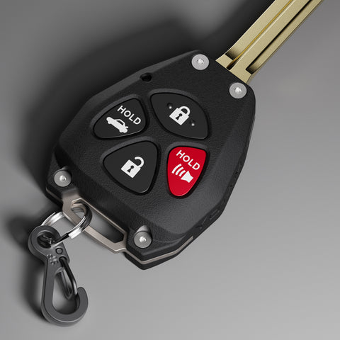 Angled View of Toyota Toyota 4 button key fob shell replacement kit for Corolla, Camry, Avalon