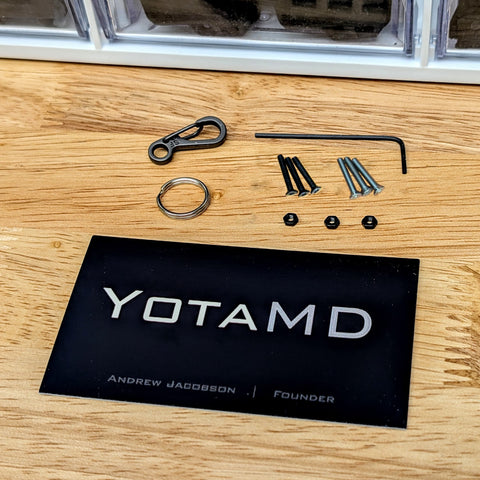 Hardware kit containing all screws, nuts, clip, key ring, and allen wrench that come with YMDC Key Kit. Plastic housings from YMDT kit not included.