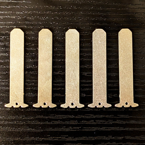 Top-down view of 5 blank key blades compatible with YotaMD Honda TITAN Key Kits