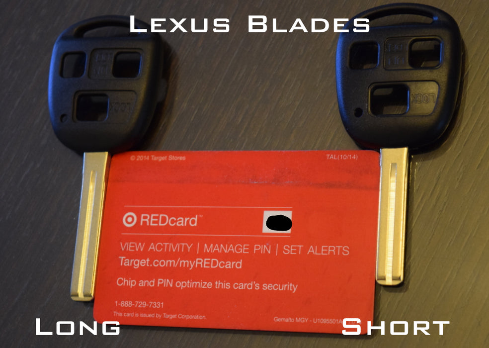 Lexus blades shown against a standard credit card. 